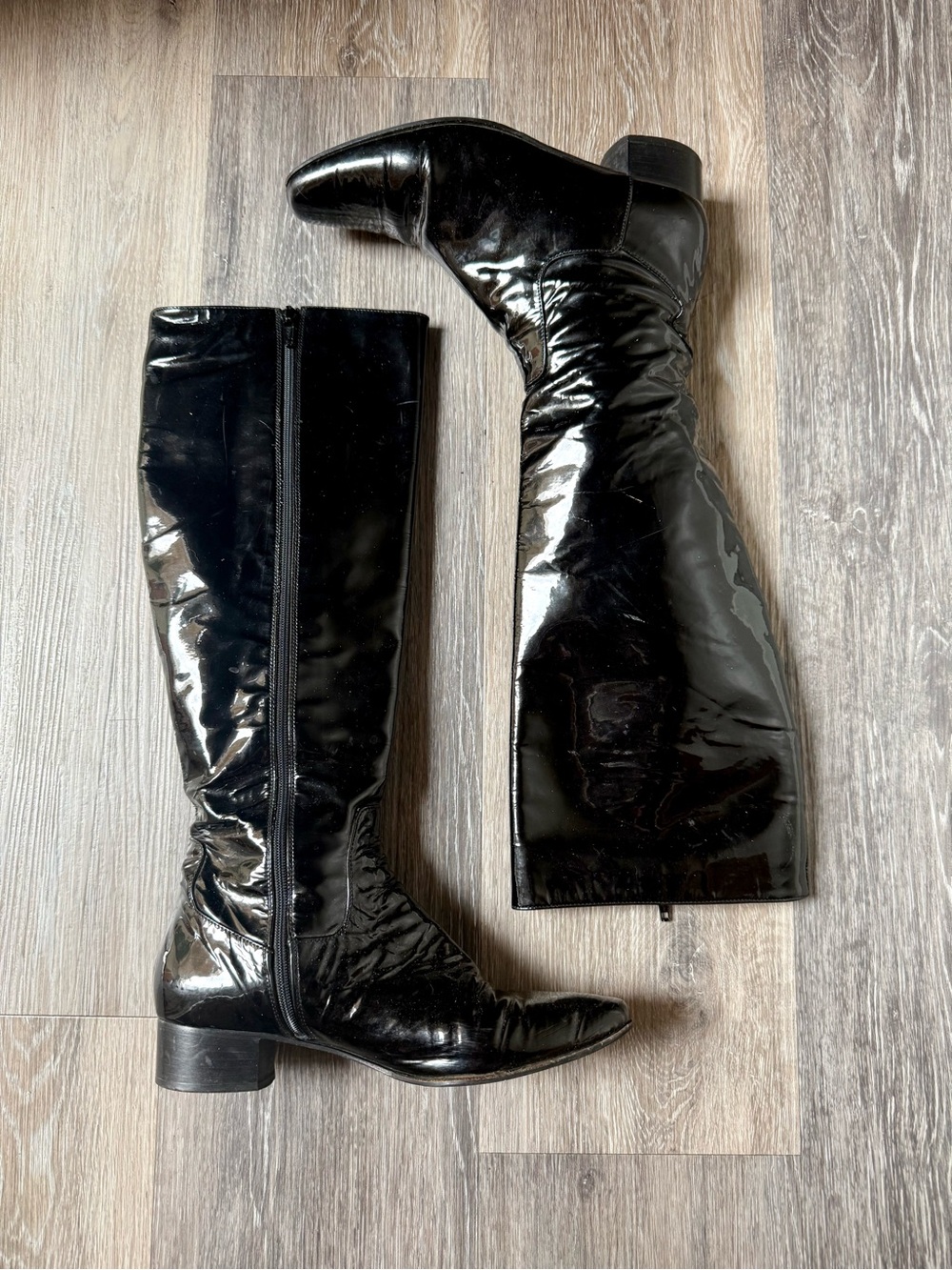 Cole Haan Black Patent Knee-High Boots Made in Italy, Size 7